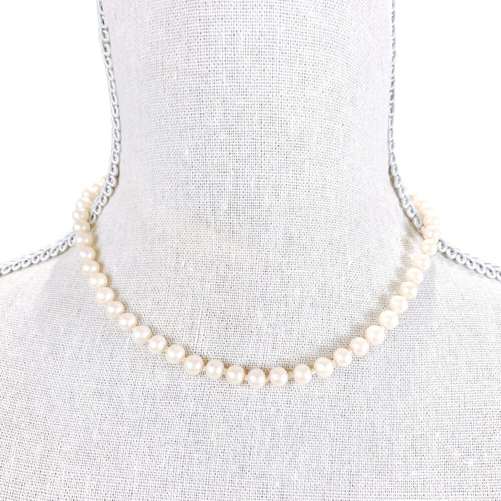 VTG Knotted Faux Pearl Necklace with Sterling Silver Clasp 16” Elegant Strand